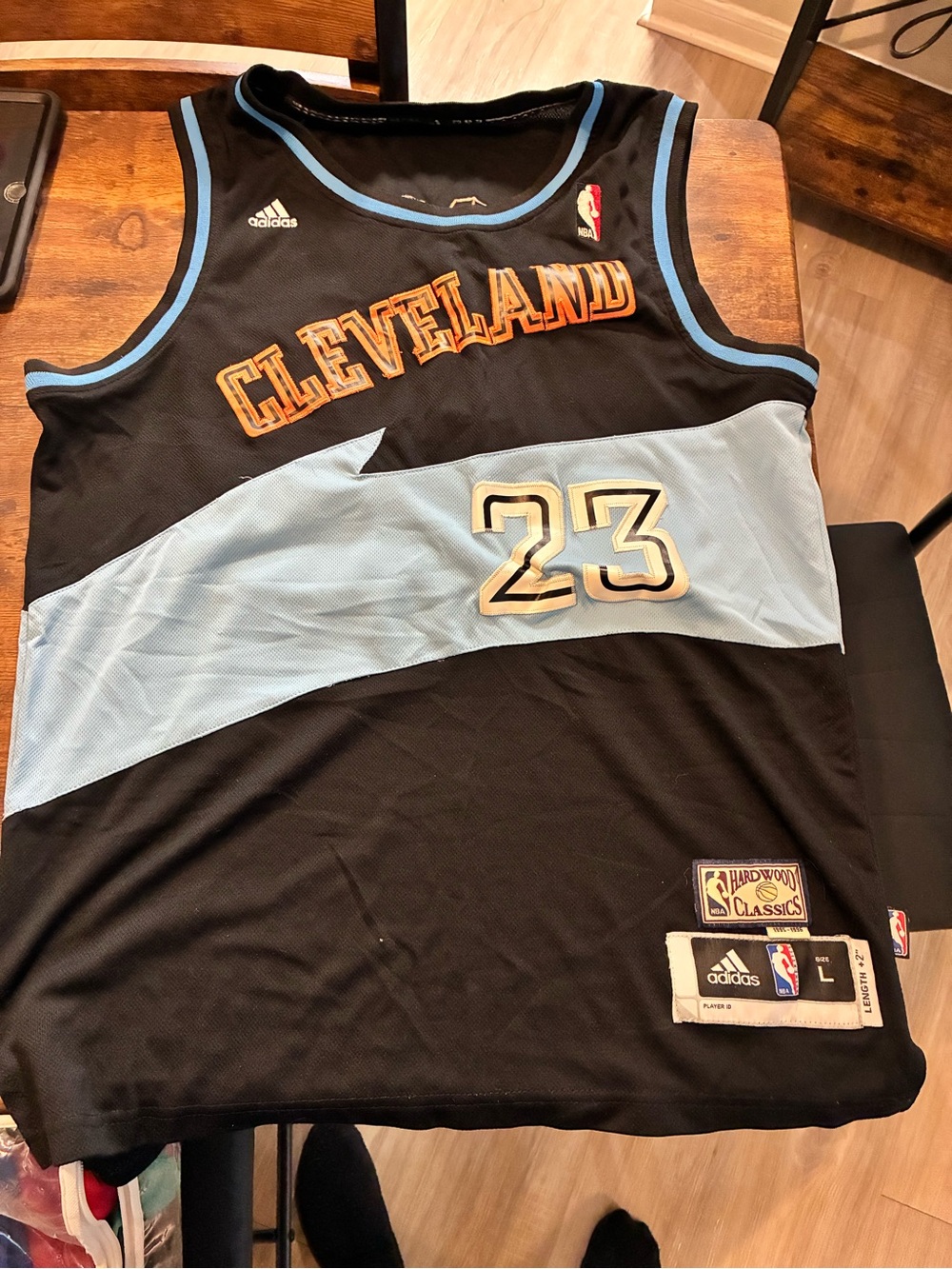 adidas Cleveland Black and Light Blue #23 Hardwood Classics Jersey